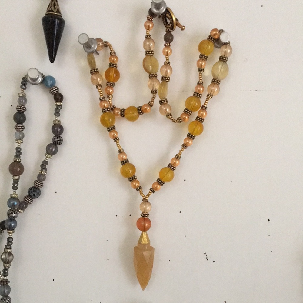 Yellow Calcite and Gold Aura Quartz Crystal Handmade one of a kind necklace